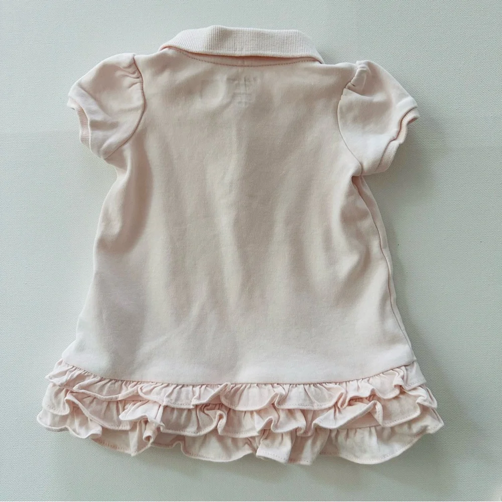 Ralph Lauren 3 Months Baby Girl Soft Pink Ruffle Logo Print Dress Spring Summer
